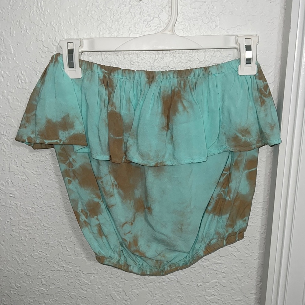 Blue and brown tye dye tube top